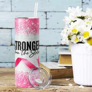 Stronger than the Storm on Glitter 20oz Skinny Tumbler