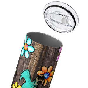 Leopard Print Bunnies with Flowers 20oz Skinny Tumbler