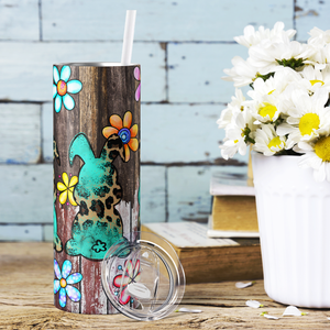Leopard Print Bunnies with Flowers 20oz Skinny Tumbler