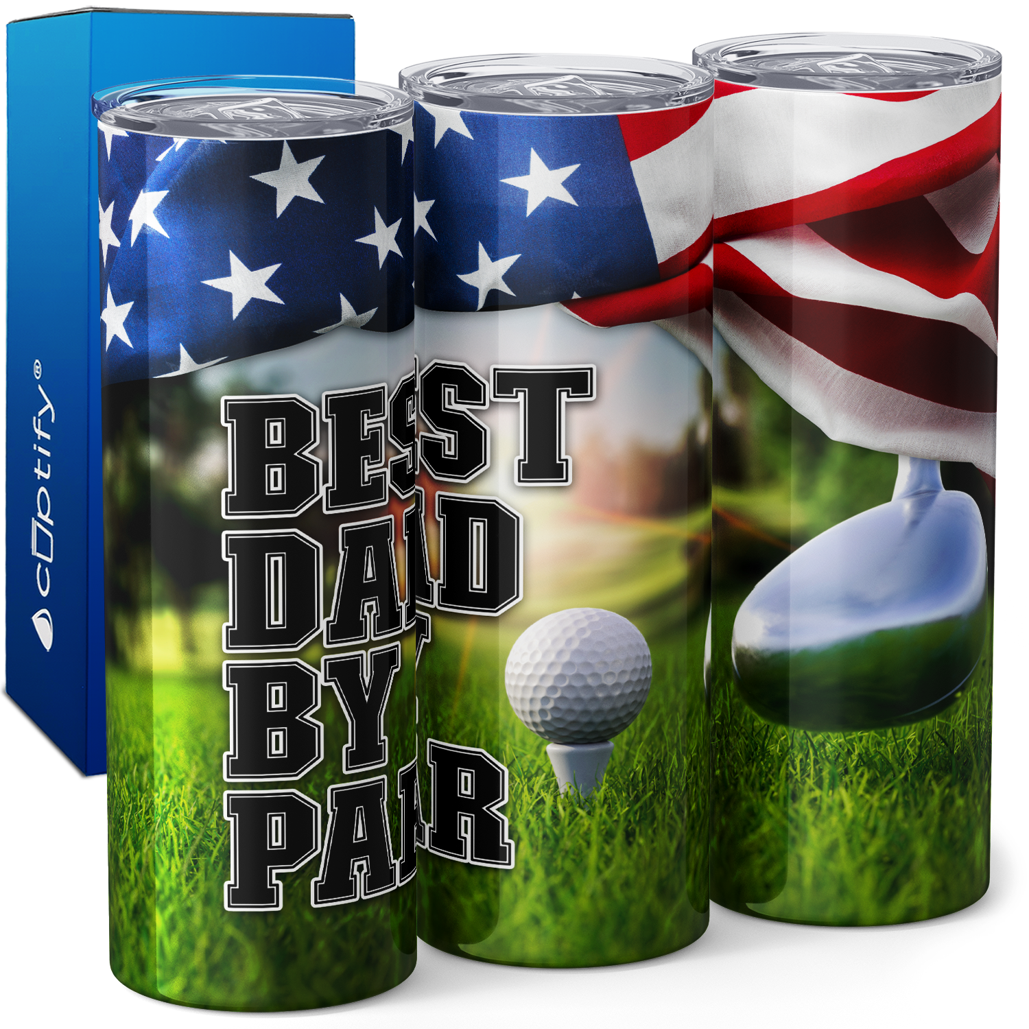 Best Dad by Par American Flag Golf 20oz Skinny Tumbler