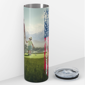 Golf Best Dad By Par with American Flag 20oz Skinny Tumbler