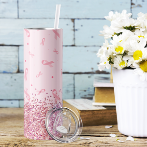 Pink Ribbons with Sequins 20oz Skinny Tumbler