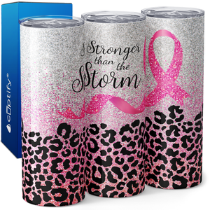 Stronger than the Storm on Pink Leopard 20oz Skinny Tumbler