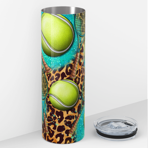 Tennis Rackets and Balls on Leopard Print 20oz Skinny Tumbler