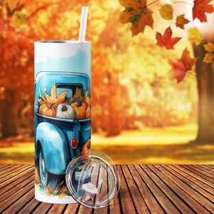 Pumpkins on Blue Truck 20oz Skinny Tumbler