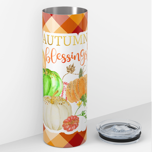 Autumn Blessings and Coloful Pumpkins 20oz Skinny Tumbler