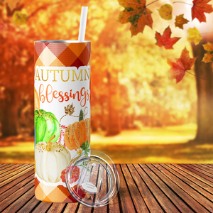 Autumn Blessings and Coloful Pumpkins 20oz Skinny Tumbler