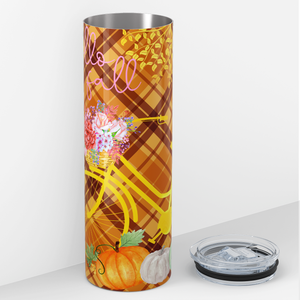 Hello Fall Bike and Pumpkins 20oz Skinny Tumbler