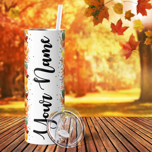 Personalized Leopard Print and Pumpkins 20oz Skinny Tumbler