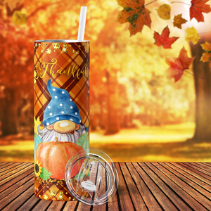 Thankful Gnome and Pumpkins 20oz Skinny Tumbler