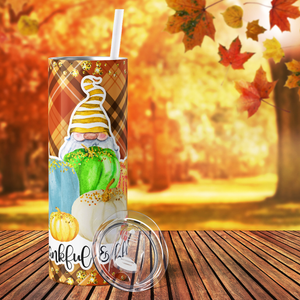 Thankful and Blessed Gnome and Pumpkins 20oz Skinny Tumbler