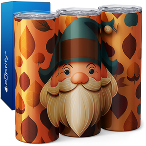 Gnome Face with Acorns and Fall Leaves 20oz Skinny Tumbler
