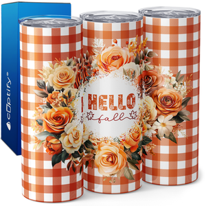 Hello Fall Flower Wreath Orange 20oz Skinny Tumbler