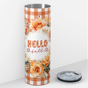 Hello Fall Flower Wreath Orange 20oz Skinny Tumbler