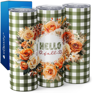 Hello Fall Flower Wreath Green 20oz Skinny Tumbler