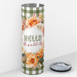 Hello Fall Flower Wreath Green 20oz Skinny Tumbler