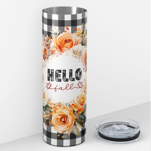 Hello Fall Flower Wreath Black 20oz Skinny Tumbler