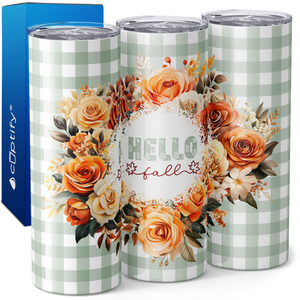 Hello Fall Flower Wreath Pale Green 20oz Skinny Tumbler