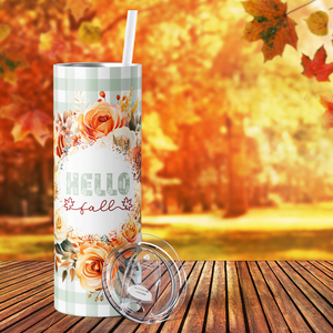 Hello Fall Flower Wreath Pale Green 20oz Skinny Tumbler