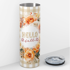 Hello Fall Flower Wreath Pale Orange 20oz Skinny Tumbler