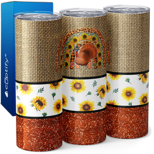 Turkey Rainbow with Sunflowers and Glitter 20oz Skinny Tumbler