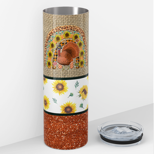 Turkey Rainbow with Sunflowers and Glitter 20oz Skinny Tumbler