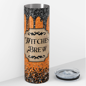 Witches Brew Orange and Black Glitter 20oz Skinny Tumbler