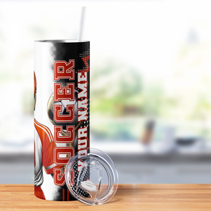 Personalized Just a Girl Who Loves Soccer Orange 20oz Skinny Tumbler