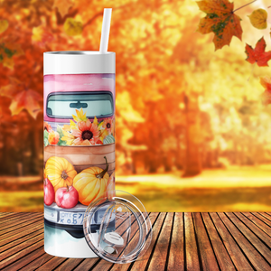 Pumpkins on Pink Truck 20oz Skinny Tumbler