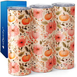 Pink Pumpkins and Leaves 20oz Skinny Tumbler