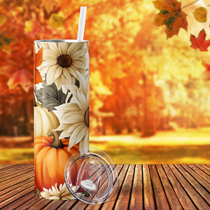 Pumpkins and White Flowers 20oz Skinny Tumbler