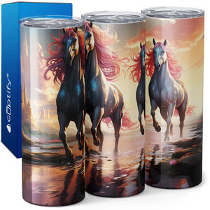 Enchanted Equestrians Galloping in a Stream 20oz Skinny Tumbler