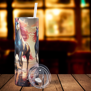 Enchanted Equestrians Galloping in a Stream 20oz Skinny Tumbler