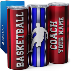 Personalized Basketball Coach Stripes 20oz Skinny Tumbler