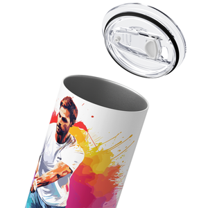 Personalized Tennis Guy Watercolor 20oz Skinny Tumbler