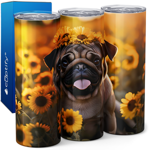 Pug Sunflower Field 20oz Skinny Tumbler