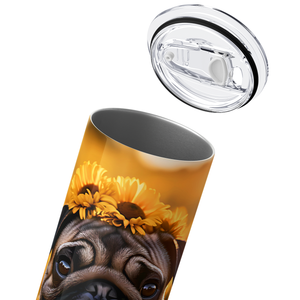 Pug Sunflower Field 20oz Skinny Tumbler