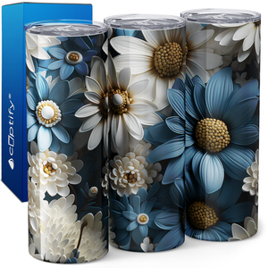 Blue and White Sunflowers 3D 20oz Skinny Tumbler