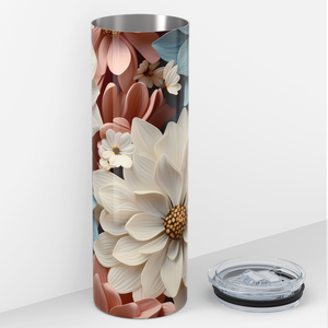 Blue White and Pink Flowers 3D 20oz Skinny Tumbler