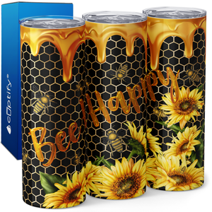 Bee Happy Sunflowers 20oz Skinny Tumbler