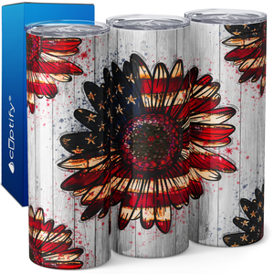 American Flag Sunflowers 20oz Skinny Tumbler