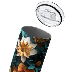 Teal and White Flowers 3D 20oz Skinny Tumbler