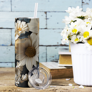 White Sunflowers 3D 20oz Skinny Tumbler