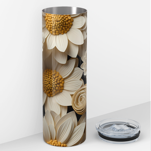 White Sunflowers and Roses 3D 20oz Skinny Tumbler