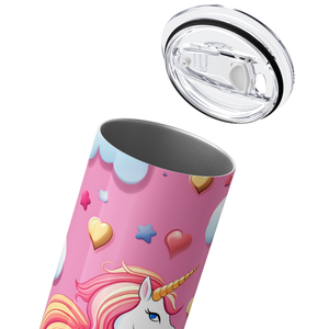 Pink Unicorn and Hearts 20oz Skinny Tumbler