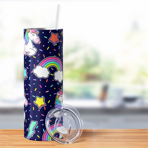 Unicorns Rainbows and Stars on Sprinkles 20oz Skinny Tumbler