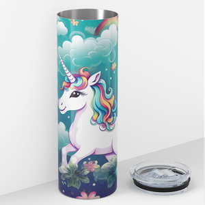 Unicorns and Rainbows on Teal 20oz Skinny Tumbler