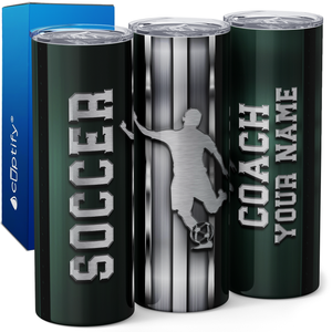 Personalized Soccer Coach Stripes 20oz Skinny Tumbler