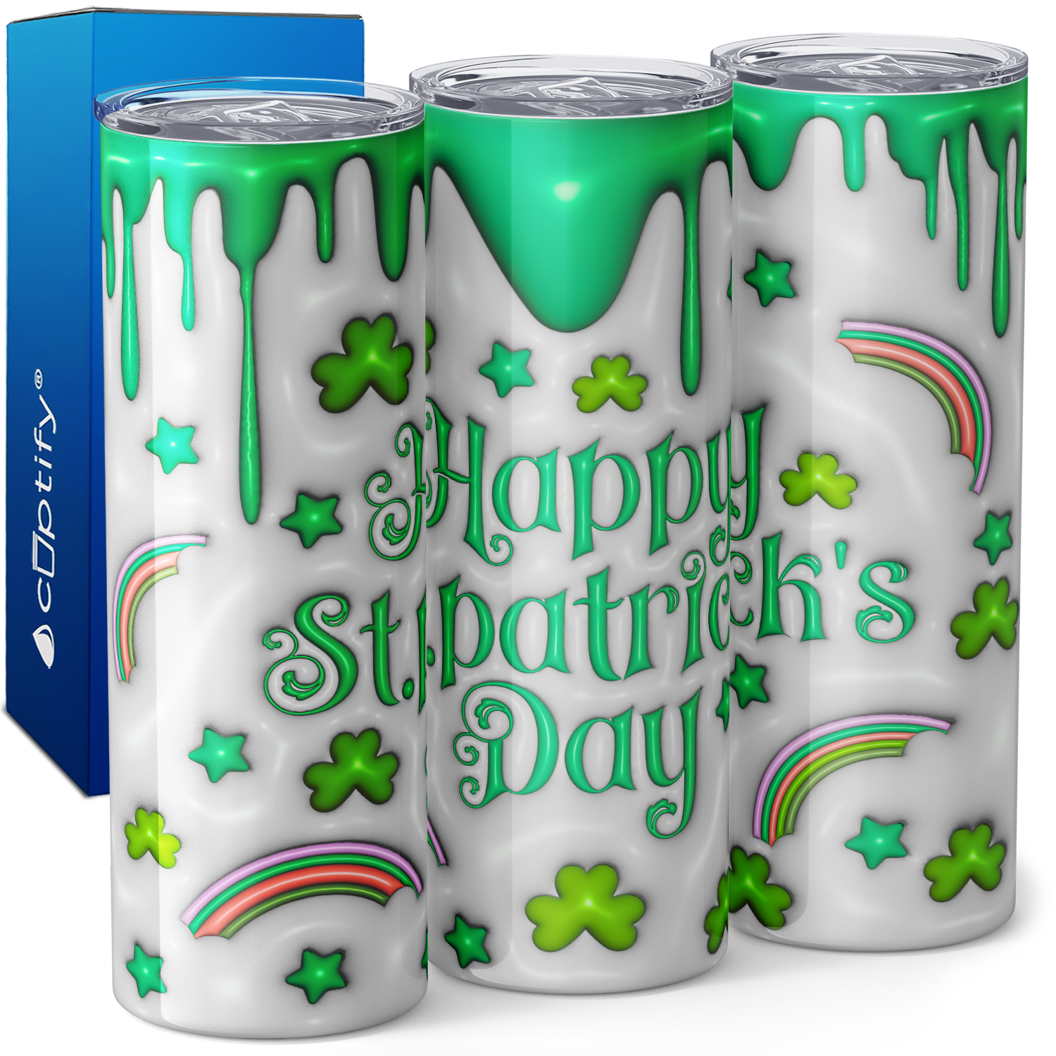 Happy St. Patrick's Day Bright Green Inflated Balloon 20oz Skinny Tumbler