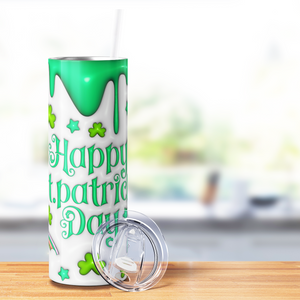 Happy St. Patrick's Day Bright Green Inflated Balloon 20oz Skinny Tumbler